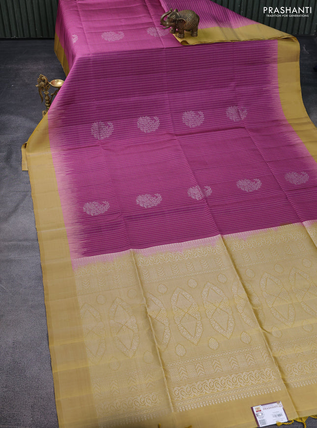 Pure soft silk saree pink and dual shade of mustard yellow with allover checked pattern & zari woven buttas and simple border