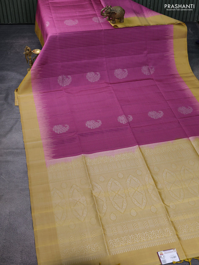Pure soft silk saree pink and dual shade of mustard yellow with allover checked pattern & zari woven buttas and simple border