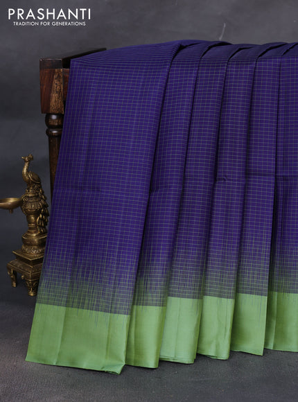 Pure soft silk saree blue and pastel green with allover checked pattern & zari woven buttas and simple border