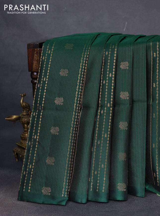 Pure soft silk saree green and dual shade of bluish green with allover zari weaves in borderless style
