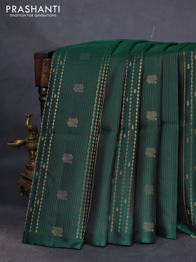 Pure soft silk saree green and dual shade of bluish green with allover zari weaves in borderless style