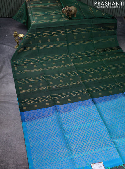 Pure soft silk saree green and dual shade of bluish green with allover zari weaves in borderless style