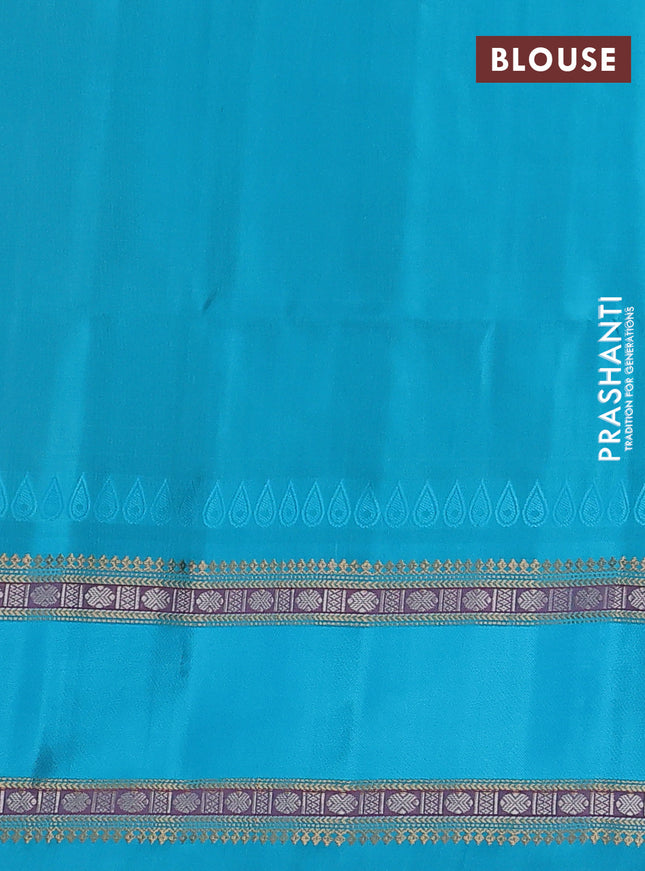 Pure soft silk saree pink and cs blue with allover silver and gold zari weaves and rettapet zari woven border