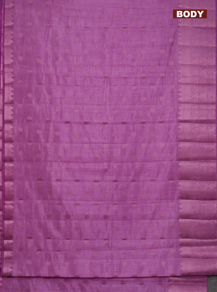 Semi raw silk saree lavender shade with pink zari woven buttas and pink zari woven border