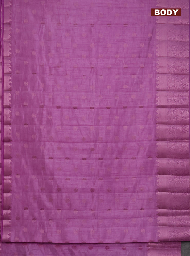 Semi raw silk saree lavender shade with pink zari woven buttas and pink zari woven border