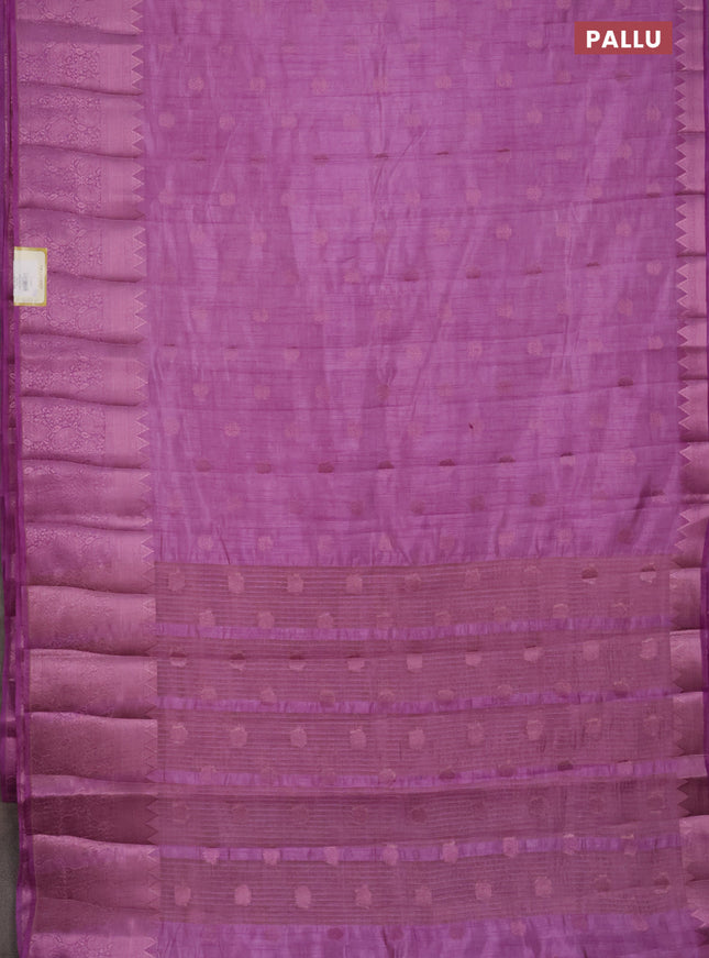 Semi raw silk saree lavender shade with pink zari woven buttas and pink zari woven border