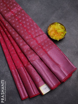 Semi raw silk saree magenta pink with allover pink zari woven buttas and paisley design pink zari woven border