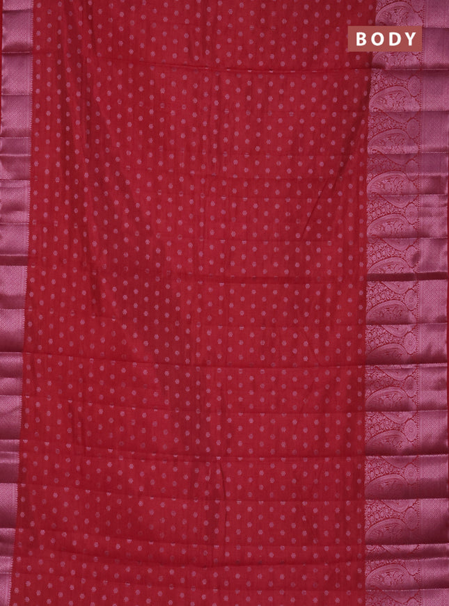 Semi raw silk saree magenta pink with allover pink zari woven buttas and paisley design pink zari woven border