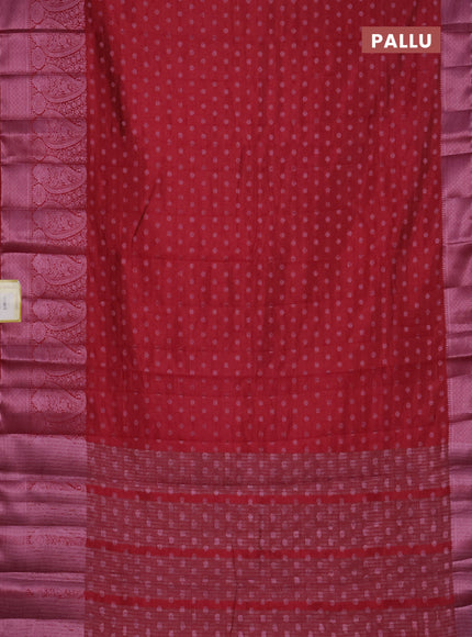 Semi raw silk saree magenta pink with allover pink zari woven buttas and paisley design pink zari woven border