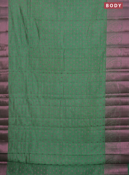 Semi raw silk saree pastel green with allover pink zari woven buttas and paisley design pink zari woven border