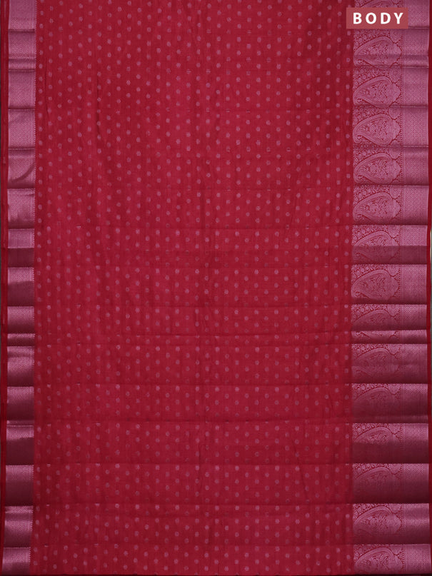 Semi raw silk saree magenta pink with allover pink zari woven buttas and paisley design pink zari woven border