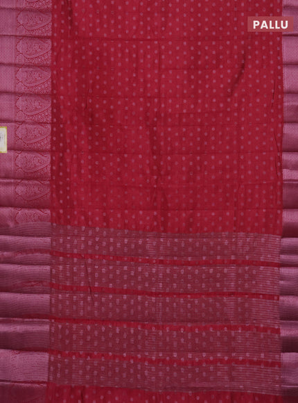 Semi raw silk saree magenta pink with allover pink zari woven buttas and paisley design pink zari woven border