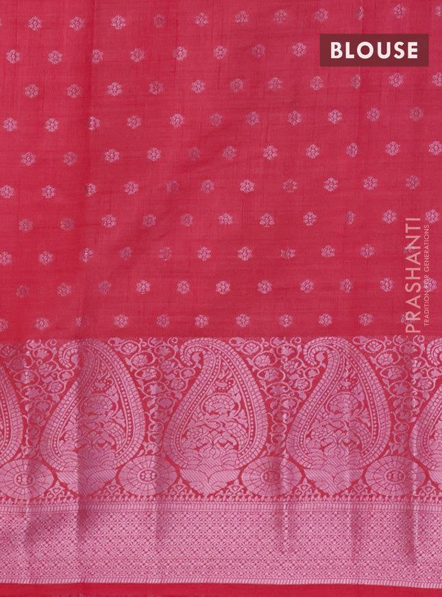 Semi raw silk saree magenta pink with allover pink zari woven buttas and paisley design pink zari woven border