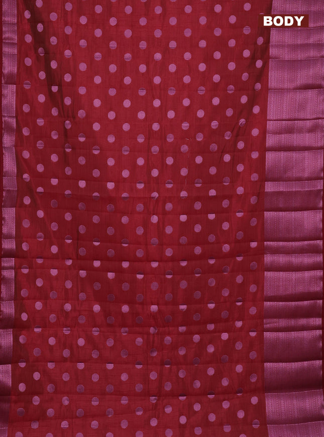 Semi raw silk saree maroon with allover pink zari woven buttas and pink zari woven border