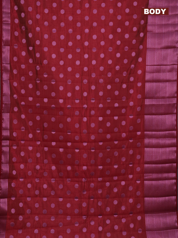 Semi raw silk saree maroon with allover pink zari woven buttas and pink zari woven border