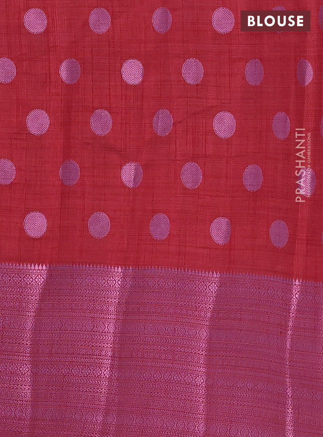 Semi raw silk saree maroon with allover pink zari woven buttas and pink zari woven border