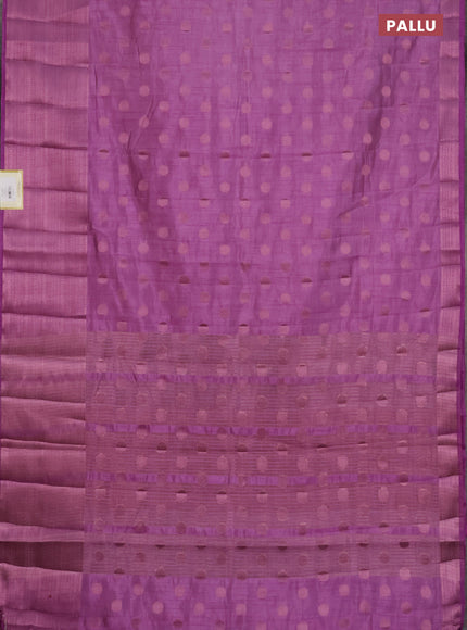 Semi raw silk saree lavender shade with allover pink zari woven buttas and pink zari woven border