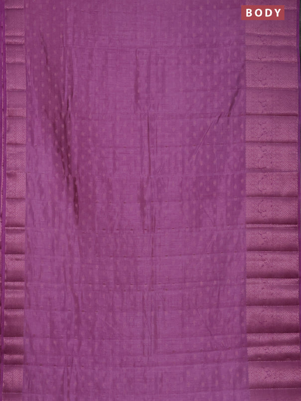 Semi raw silk saree lavender shade with allover pink zari woven buttas and pink zari woven border