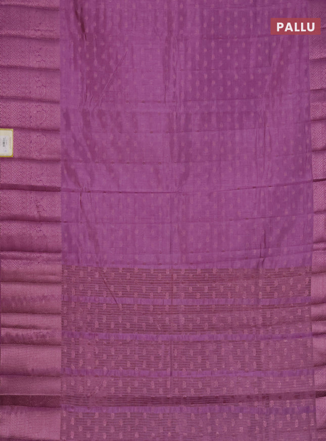 Semi raw silk saree lavender shade with allover pink zari woven buttas and pink zari woven border