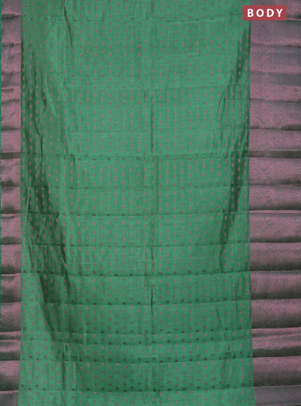 Semi raw silk saree pastel green with allover pink zari woven buttas and pink zari woven border