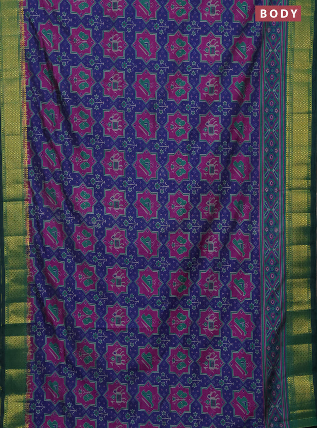 Semi tussar saree blue and green with allover patola prints and ikat woven zari border