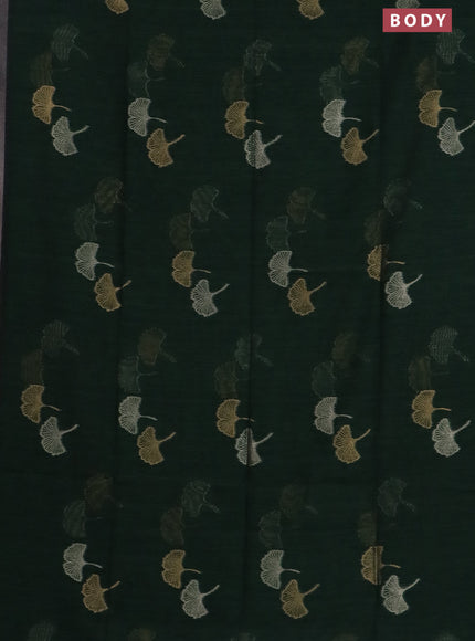 Semi jute linen saree bottle green with silver and gold zari woven floral buttas in borderless style