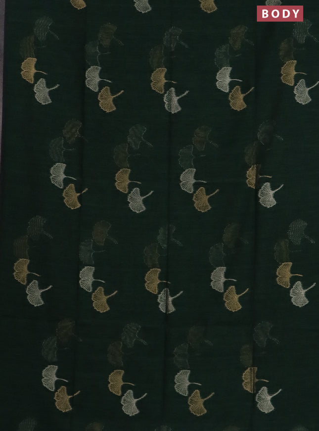 Semi jute linen saree bottle green with silver and gold zari woven floral buttas in borderless style