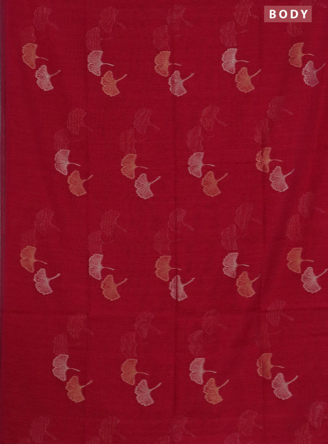 Semi jute linen saree magenta pink with silver and gold zari woven floral buttas in borderless style