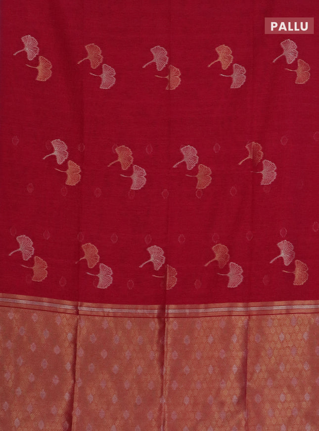 Semi jute linen saree magenta pink with silver and gold zari woven floral buttas in borderless style