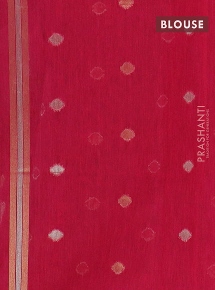 Semi jute linen saree magenta pink with silver and gold zari woven floral buttas in borderless style