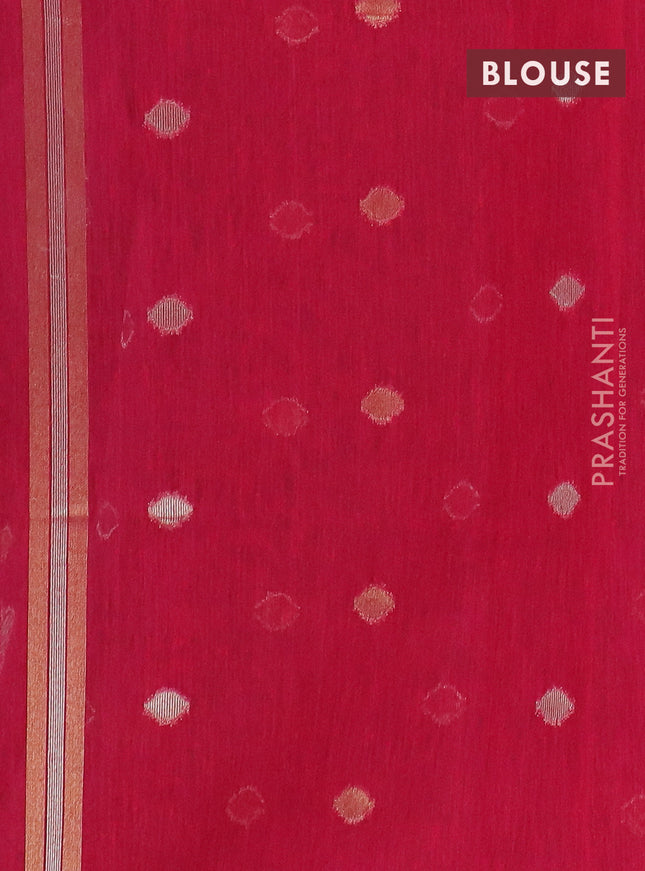 Semi jute linen saree magenta pink with silver and gold zari woven floral buttas in borderless style