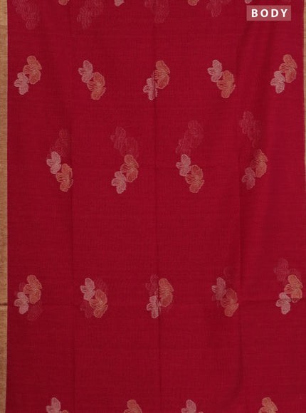 Semi jute linen saree magenta pink with silver & gold zari woven buttas and zari woven border