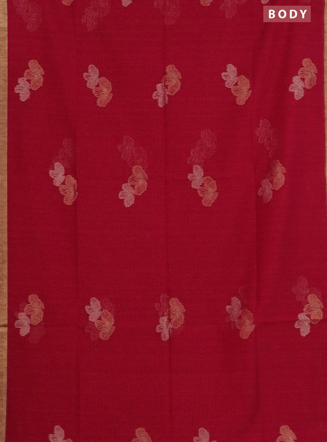Semi jute linen saree magenta pink with silver & gold zari woven buttas and zari woven border