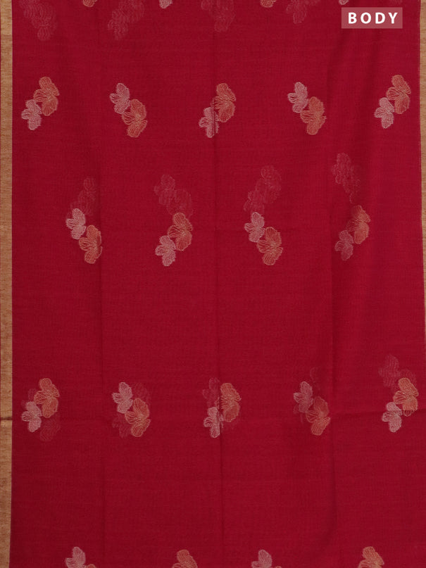 Semi jute linen saree magenta pink with silver & gold zari woven buttas and zari woven border
