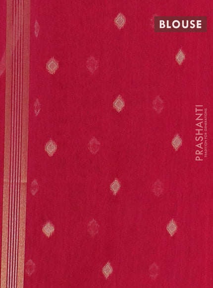 Semi jute linen saree magenta pink with silver & gold zari woven buttas and zari woven border