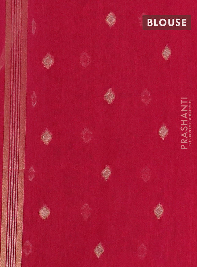 Semi jute linen saree magenta pink with silver & gold zari woven buttas and zari woven border