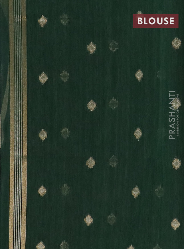 Semi jute linen saree bottle green with silver & gold zari woven buttas and zari woven border