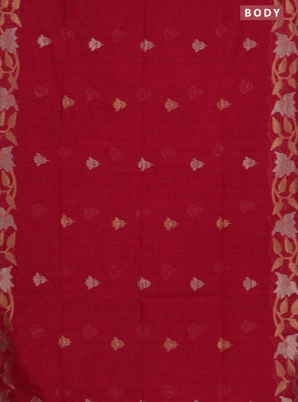 Semi jute linen saree pink with zari woven floral buttas and zari woven border