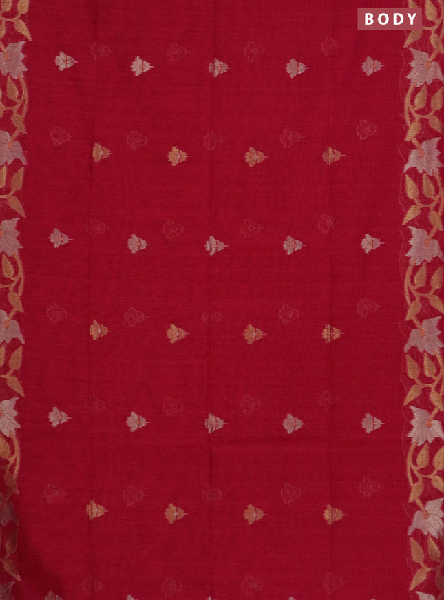 Semi jute linen saree pink with zari woven floral buttas and zari woven border