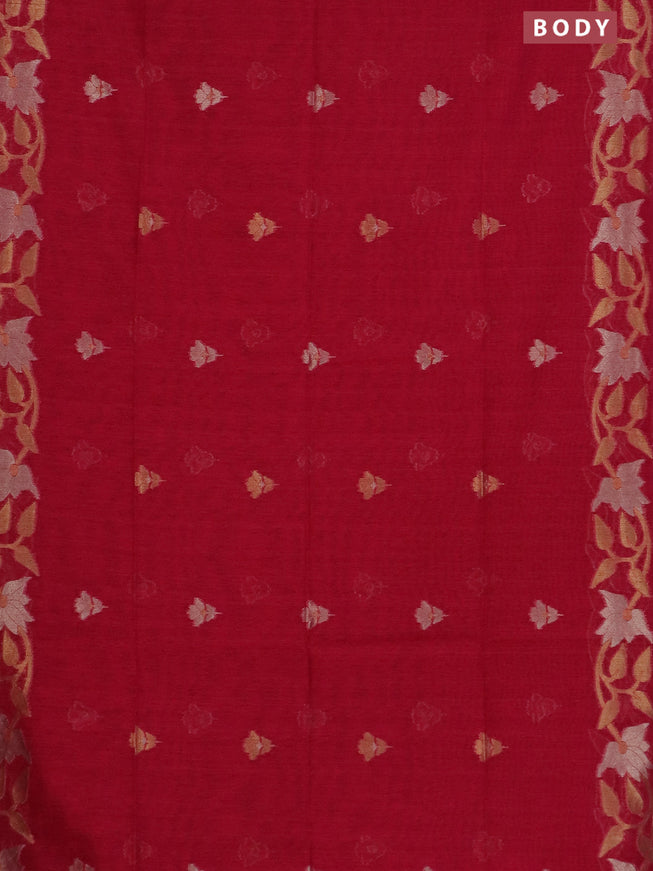 Semi jute linen saree pink with zari woven floral buttas and zari woven border