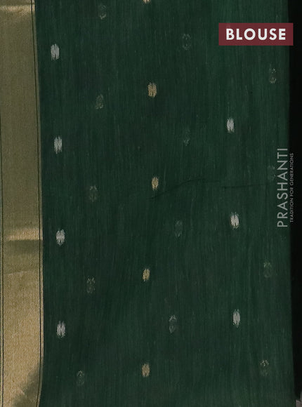 Semi jute linen saree bottle green with zari woven floral buttas and zari woven border