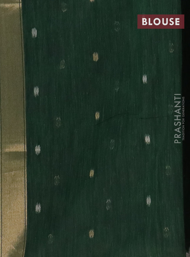 Semi jute linen saree bottle green with zari woven floral buttas and zari woven border