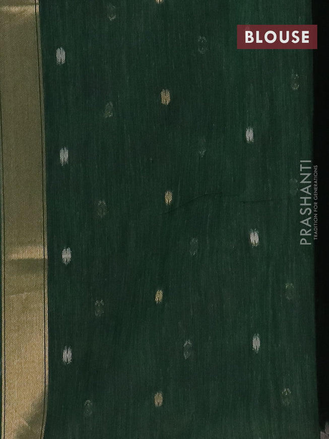 Semi jute linen saree bottle green with zari woven floral buttas and zari woven border