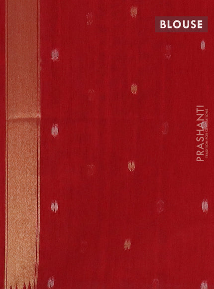 Semi jute linen saree red with zari woven floral buttas and zari woven border