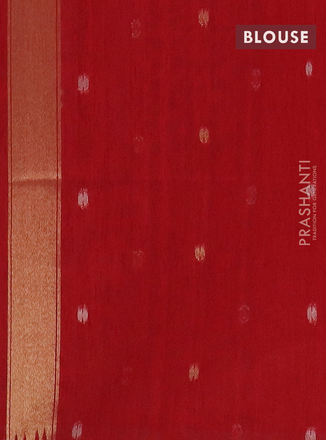 Semi jute linen saree red with zari woven floral buttas and zari woven border