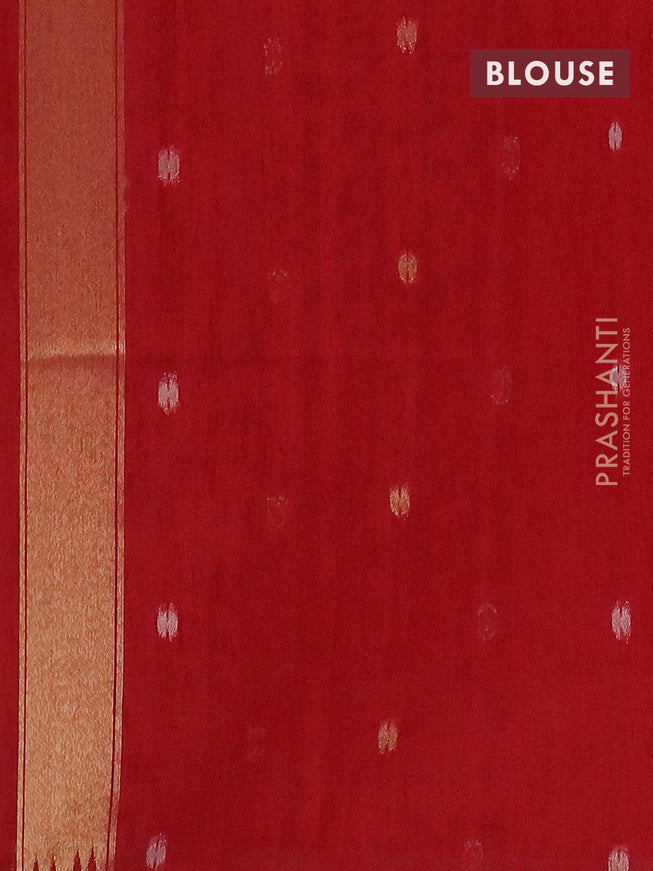 Semi jute linen saree red with zari woven floral buttas and zari woven border
