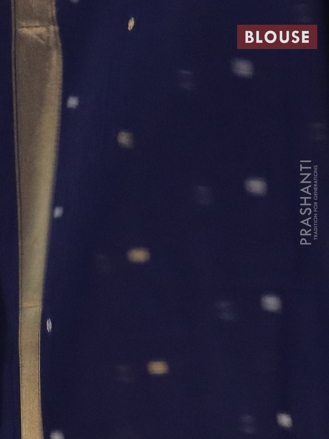 Semi jute linen saree navy blue with zari woven floral buttas and zari woven border