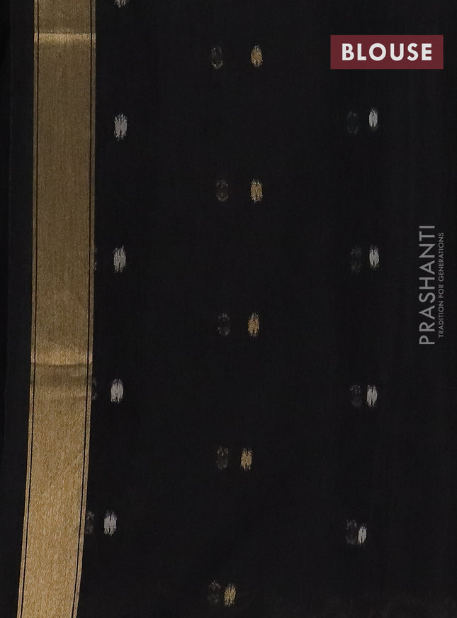 Semi jute linen saree black with zari woven floral buttas and zari woven border