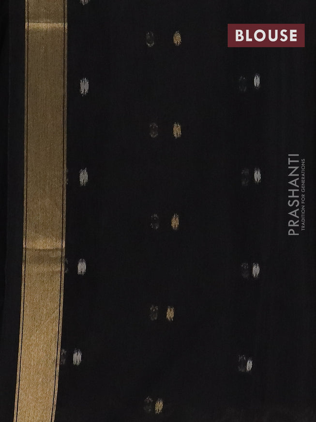 Semi jute linen saree black with zari woven floral buttas and zari woven border