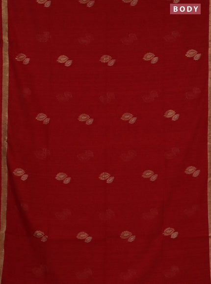Semi jute linen saree red with silver & gold zari woven buttas and zari woven border